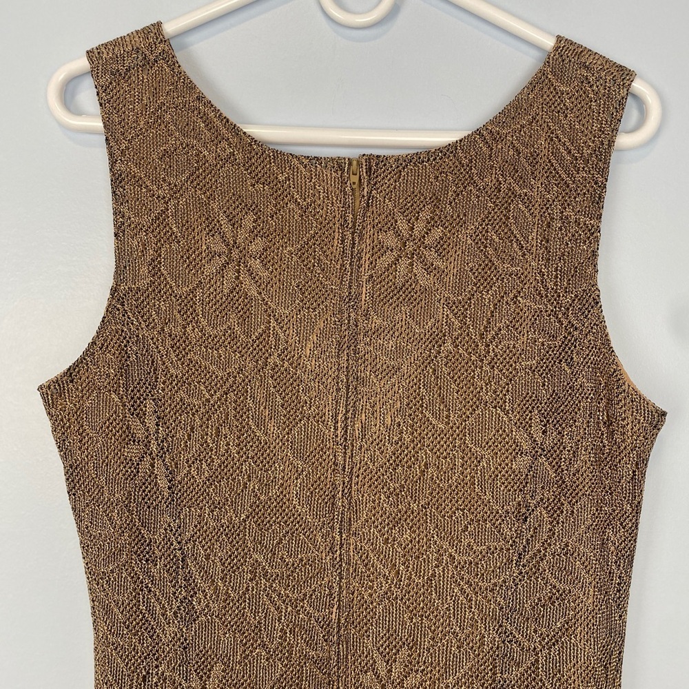 Vintage 80s Gold Bodycon XL Dress Crochet Metallic Knit Lace Cocktail Party Boho - Picture 10 of 11